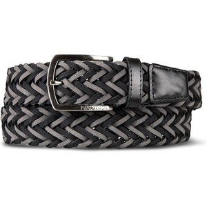 image:imageNautica Mens Casual Leather Belt  Everyday  Classic  Pants  Jeans  Khakis  Chinos  Metal BuckleBraided Two Tone  BlackGrey
