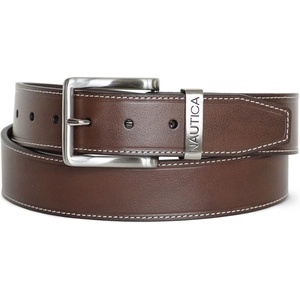 image:imageNautica Mens Casual Leather Belt  Everyday  Classic  Pants  Jeans  Khakis  Chinos  Metal BuckleEngraved Keeper  Brown
