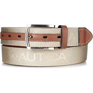 image:imageNautica Mens Casual Leather Belt  Everyday  Classic  Pants  Jeans  Khakis  Chinos  Metal BuckleWebbing Logo  Khaki