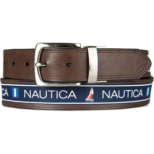 image:imageNautica Mens Reversible Leather Belt  2in1  Classic  Everyday  Business  Work  Dress  Casual  Metal BuckleFlag Logo  Brown