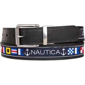 image:imageNautica Mens Reversible Leather Belt  2in1  Classic  Everyday  Business  Work  Dress  Casual  Metal BuckleFlag Pattern  Black