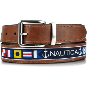 image:imageNautica Mens Reversible Leather Belt  2in1  Classic  Everyday  Business  Work  Dress  Casual  Metal BuckleFlag Pattern  Cognac