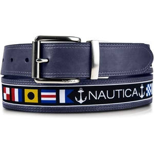 image:imageNautica Mens Reversible Leather Belt  2in1  Classic  Everyday  Business  Work  Dress  Casual  Metal BuckleFlag Pattern  Navy
