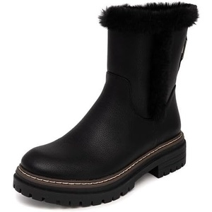 image:imageNautica Women Fur Chelsea Boots Winter Platform Chunky Low Heel Microsuede Comfortable amp Slip Resistant Ankle Mid Calf Boots for LadiesBlack
