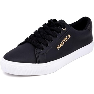 image:imageNautica Womens Fashion Sneaker Classic LowTop LaceUp Casual Shoe with Metal Side Logo and Soft Cushioned Comfort for Everyday WearBlack Metallic