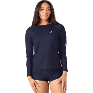 image:imageNautica Womens Long Sleeve Rashguard  QuickDry UPF Protection Swim Shirt Pool Beach Hiking Yoga VolleyballNavy Sea