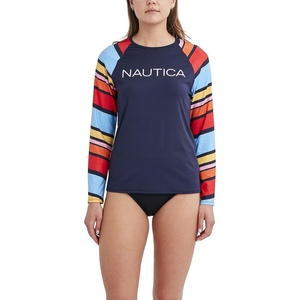 image:imageNautica Womens Long Sleeve Rashguard  QuickDry UPF Protection Swim Shirt Pool Beach Hiking Yoga VolleyballNewport Stripe