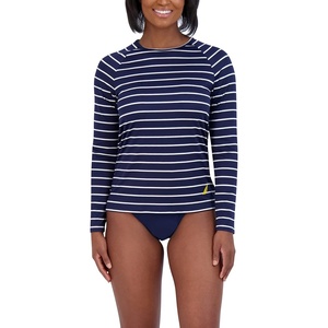 image:imageNautica Womens Long Sleeve Rashguard  QuickDry UPF Protection Swim Shirt Pool Beach Hiking Yoga VolleyballSea Stripe
