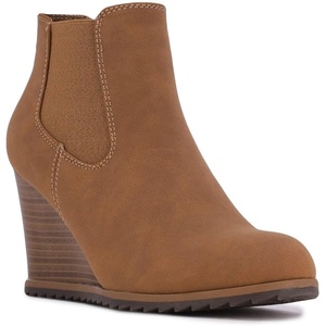 image:imageNautica Womens Wedge Boot  Casual Fashion High Heel SlipOn Ankle BootiesTan Maala