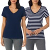 image:imageNautica 100 Cotton VNeck Pajama TShirts Sleep amp Lounge PJ Tops for Women2 Pack NavyNavy Stripe