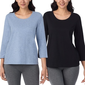 image:imageNautica 100 Cotton 34 Sleeve Pajama Shirt Sleep amp Lounge PJ Top for Women2 Pack BlackHeather Blue