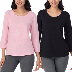 image:imageNautica 100 Cotton 34 Sleeve Pajama Shirt Sleep amp Lounge PJ Top for Women2 Pack BlackHeather Pink