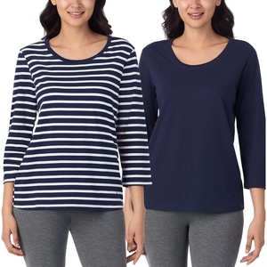image:imageNautica 100 Cotton 34 Sleeve Pajama Shirt Sleep amp Lounge PJ Top for Women2 Pack Navy StripeNavy