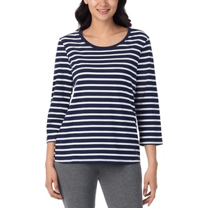 image:imageNautica 100 Cotton 34 Sleeve Pajama Shirt Sleep amp Lounge PJ Top for WomenNavy Stripe