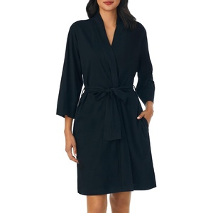 image:imageNautica 100 Cotton 34 Sleeve Short Robes Kimono Bathrobe for WomenBlack