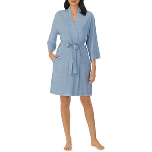 image:imageNautica 100 Cotton 34 Sleeve Short Robes Kimono Bathrobe for WomenHeather Blue