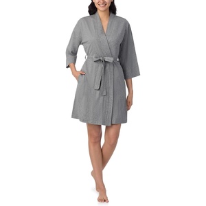 image:imageNautica 100 Cotton 34 Sleeve Short Robes Kimono Bathrobe for WomenHeather Grey