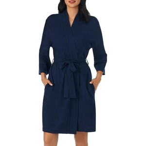 image:imageNautica 100 Cotton 34 Sleeve Short Robes Kimono Bathrobe for WomenNavy