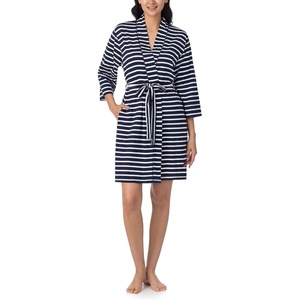 image:imageNautica 100 Cotton 34 Sleeve Short Robes Kimono Bathrobe for WomenNavy Stripe