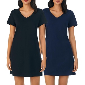 image:imageNautica 100 Cotton Pajama Tshirt Dress Night Shirt Nightgowns for Women2 Pack NavyBlack