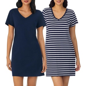 image:imageNautica 100 Cotton Pajama Tshirt Dress Night Shirt Nightgowns for Women2 Pack NavyNavy Stripe