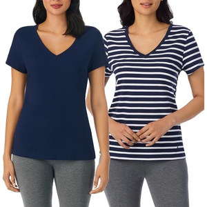 image:imageNautica 100 Cotton VNeck Pajama TShirts Sleep amp Lounge PJ Tops for Women2 Pack NavyNavy Stripe