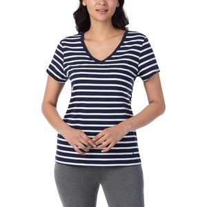image:imageNautica 100 Cotton VNeck Pajama TShirts Sleep amp Lounge PJ Tops for WomenNavy Stripe