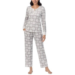 image:imageNautica Long Sleeve Henley Shirt Soft amp Silky Fleece Pajamas for Women SetGrey Snowflake
