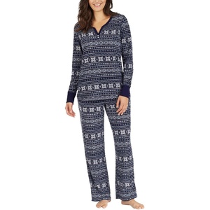 image:imageNautica Long Sleeve Henley Shirt Soft amp Silky Fleece Pajamas for Women SetNavy