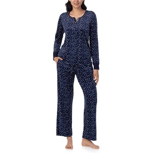 image:imageNautica Long Sleeve Henley Shirt Soft amp Silky Fleece Pajamas for Women SetNavy Dots