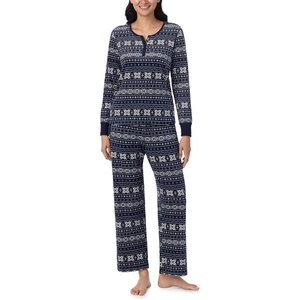 image:imageNautica Long Sleeve Henley Shirt Soft amp Silky Fleece Pajamas for Women SetNavy Fairisle