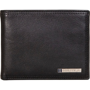 image:imageNautica Mens Bifold Leather Wallet  RFID Blocking  ID Window  Card Slots  Organization  Durable  StylishEnameled Logo  Black