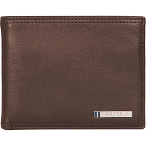 image:imageNautica Mens Bifold Leather Wallet  RFID Blocking  ID Window  Card Slots  Organization  Durable  StylishEnameled Logo  Brown