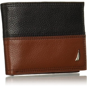 image:imageNautica Mens Bifold Leather Wallet  RFID Blocking  ID Window  Card Slots  Organization  Durable  StylishTwo Tone  BlackCognac