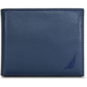 image:imageNautica Mens Bifold Leather Wallet  RFID Blocking  ID Window  Card Slots  Organization  Durable  Stylishmbroidered Sail  Navy