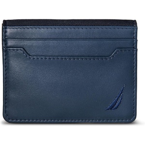 image:imageNautica Mens Slim Wallet  Card Case  RFID Blocking  ID Window  Minimalist  Lightweight  Genuine Leathermbroidered Sail  Navy