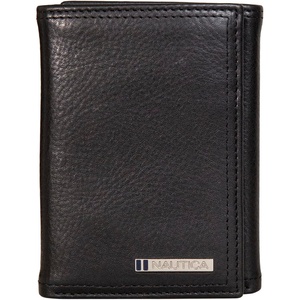 image:imageNautica Mens Trifold Wallet  RFID Blocking Protection  ID Window  Card Slots  Genuine Leather  DurableEnameled Logo  Black