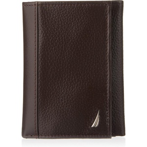 image:imageNautica Mens Trifold Wallet  RFID Blocking Protection  ID Window  Card Slots  Genuine Leather  DurableJClass  Brown