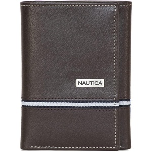 image:imageNautica Mens Trifold Wallet  RFID Blocking Protection  ID Window  Card Slots  Genuine Leather  DurableLogo Ribbon  Brown