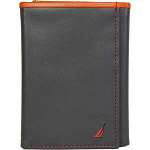 image:imageNautica Mens Trifold Wallet  RFID Blocking Protection  ID Window  Card Slots  Genuine Leather  DurablePop Color  NavyRed