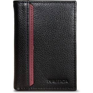 image:imageNautica Mens Trifold Wallet  RFID Blocking Protection  ID Window  Card Slots  Genuine Leather  DurablePop Color Tab  Black