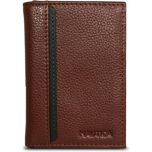 image:imageNautica Mens Trifold Wallet  RFID Blocking Protection  ID Window  Card Slots  Genuine Leather  DurablePop Color Tab  Tan