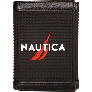 image:imageNautica Mens Trifold Wallet  RFID Blocking Protection  ID Window  Card Slots  Genuine Leather  DurableRubberLeather  Black