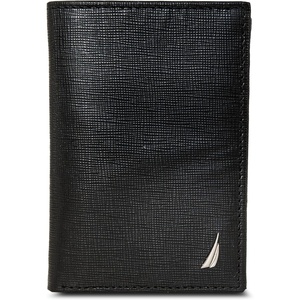 image:imageNautica Mens Trifold Wallet  RFID Blocking Protection  ID Window  Card Slots  Genuine Leather  DurableSaffiano  Black