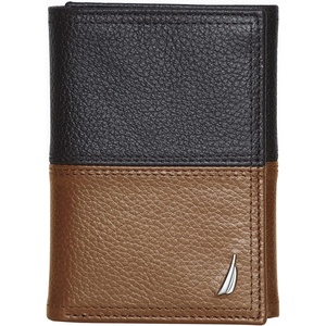 image:imageNautica Mens Trifold Wallet  RFID Blocking Protection  ID Window  Card Slots  Genuine Leather  DurableTwo Tone  BlackCognac