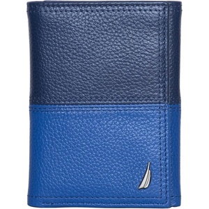image:imageNautica Mens Trifold Wallet  RFID Blocking Protection  ID Window  Card Slots  Genuine Leather  DurableTwo Tone  Cobalt Blue