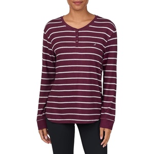 image:imageNautica Relaxed Sweater Knit Long Sleeve Henley Pajamas Shirts for WomenBurgundy Stripe