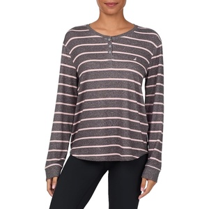 image:imageNautica Relaxed Sweater Knit Long Sleeve Henley Pajamas Shirts for WomenGrey Stripe