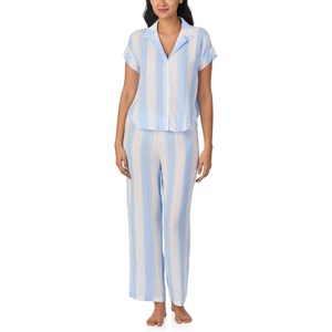 image:imageNautica Womens Button Up Pajama Set  2Piece Summer Lightweight PJ Set  Top and Pants  Lounge and Sleep Sets for WomenBlue Stripe
