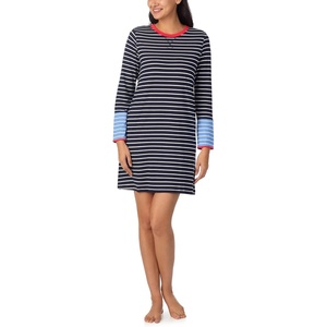 image:imageNautica Womens MidThigh Crew Neck Pajama Sleepshirt Color Block Stripe Soft Breathable Jersey CottonRayonNavy Stp